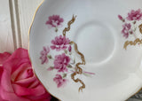 Vintage Tuscan Pink Dianthus Gold Ribbon Teacup and Saucer