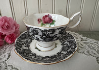 Vintage Royal Albert Senorita Teacup and Saucer Black Lace Pink Rose