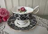 Vintage Royal Albert Senorita Teacup and Saucer Black Lace Pink Rose