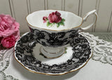 Vintage Royal Albert Senorita Teacup and Saucer Black Lace Pink Rose