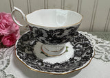 Vintage Royal Albert Senorita Teacup and Saucer Black Lace Pink Rose