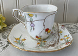 Vintage Art Deco Daffodils and Fruit Tree Teacup and Saucer