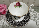 Vintage Royal Albert Senorita Teacup and Saucer Black Lace Pink Rose