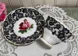 Vintage Royal Albert Senorita Teacup and Saucer Black Lace Pink Rose