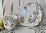Vintage Art Deco Daffodils and Fruit Tree Teacup and Saucer