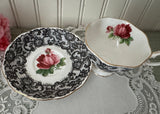 Vintage Royal Albert Senorita Teacup and Saucer Black Lace Pink Rose