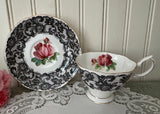 Vintage Royal Albert Senorita Teacup and Saucer Black Lace Pink Rose
