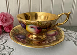 Vintage Aynsley Orchard Gold Teacup and Saucer Signed D. Jones