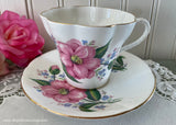 Vintage Pink Peony and Blue Forget Me Nots English Teacup and Saucer