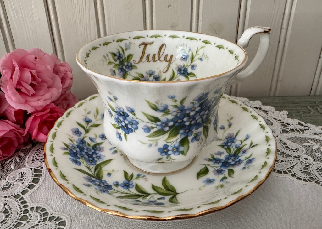 Vintage Royal Albert July Forget-Me-Not Teacup Saucer Flower of The Month