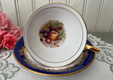 Vintage Aynsley Cobalt Blue Fruit Teacup & Saucer