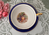Vintage Aynsley Cobalt Blue Fruit Teacup & Saucer