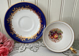 Vintage Aynsley Cobalt Blue Fruit Teacup & Saucer