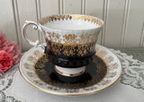 Vintage Elizabethan Black & Gold Filigree Teacup & Saucer England
