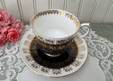 Vintage Elizabethan Black & Gold Filigree Teacup & Saucer England