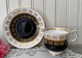 Vintage Elizabethan Black & Gold Filigree Teacup & Saucer England