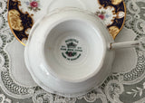 Vintage Deep Blue Pink Rose Rosina Teacup and Saucer