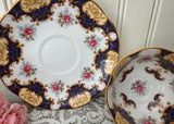 Vintage Deep Blue Pink Rose Rosina Teacup and Saucer