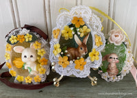 3 Handmade Real Easter Egg Diorama Ornaments Cute Bunnies