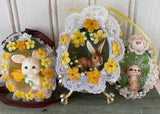 3 Handmade Real Easter Egg Diorama Ornaments Cute Bunnies