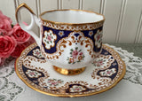 Vintage Bone China Teacup & Saucer Navy & Pink Roses