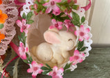 3 Handmade Real Easter Egg Diorama Ornaments Flocked Bunnies