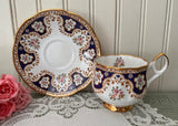 Vintage Bone China Teacup & Saucer Navy & Pink Roses