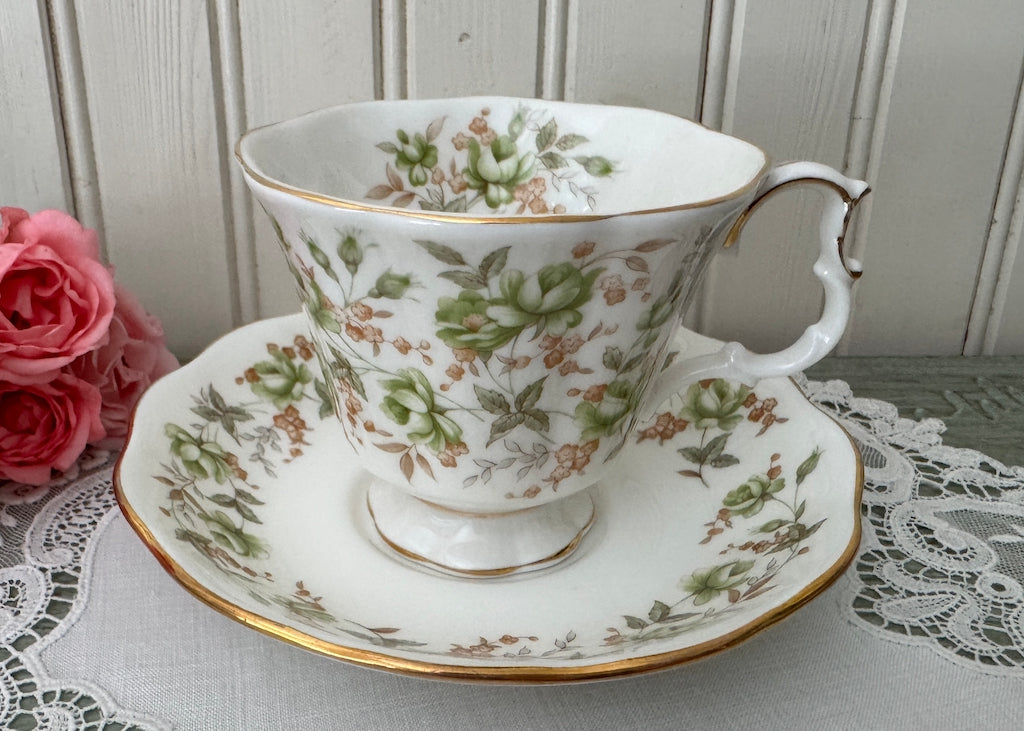 Vintage Royal Albert Green Velvet Teacup & Saucer Rose Chintz Series