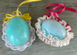 2 Hand Made Real Easter Egg Diorama Ornaments Children and Bunnies