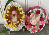 2 Handmade Real Easter Egg Diorama Ornaments Chenille Bunnies