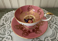 Vintage Aynsley Orchard Fruit Pink & Gold Teacup and Saucer