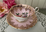 Vintage Paragon Pink Roses & Gold Damask Teacup and Saucer