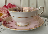 Vintage Paragon Pink Roses & Gold Damask Teacup and Saucer