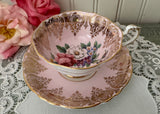 Vintage Paragon Pink Roses & Gold Damask Teacup and Saucer