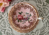 Vintage Paragon Pink Roses & Gold Damask Teacup and Saucer