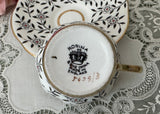 Vintage Black Floral Vine Teacup & Saucer Rosina Bone China England