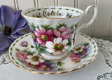 Vintage Royal Albert Flower of the Month October Cosmos Teacup and Saucer