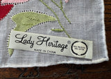 Vintage Lady Heritage Applique Red Pink Poppy Handkerchief