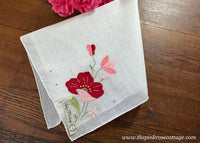 Vintage Lady Heritage Applique Red Pink Poppy Handkerchief