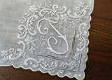 Vintage Embroidered Madeira Monogram F Linen Handkerchief