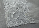 Vintage Embroidered Madeira Monogram F Linen Handkerchief