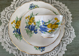 Vintage Crown Royal Blue and Yellow Iris Teacup Saucer Luncheon Plate Set
