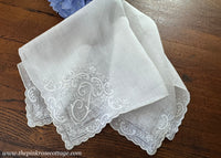 Vintage Embroidered Madeira Monogram F Linen Handkerchief