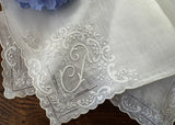 Vintage Embroidered Madeira Monogram F Linen Handkerchief