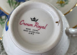 Vintage Crown Royal Blue and Yellow Iris Teacup Saucer Luncheon Plate Set