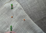 Vintage Embroidered Pink Blue Rosebud Orange Polka Dot Linen Handkerchief - The Pink Rose Cottage 