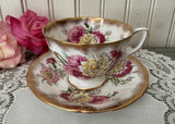 Vintage Adderley Teacup and Saucer Pink Yellow Carnations Gold Gilt