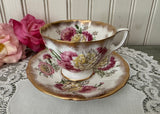Vintage Adderley Teacup and Saucer Pink Yellow Carnations Gold Gilt