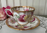 Vintage Adderley Teacup and Saucer Pink Yellow Carnations Gold Gilt