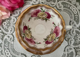 Vintage Adderley Teacup and Saucer Pink Yellow Carnations Gold Gilt